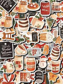 Zestawy naklejek świątecznych 50-100 szt. – wielokrotnego użytku, samoprzylepne naklejki winylowe – nadają się na butelki z wodą, laptopy, prezenty, okna, narty w różnych kształtach i kolorach – dekoracje na imprezę świąteczną, najlepszy wybór na Boże Narodzenie