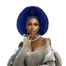 Nigerian Headwear Aso Oke Headband, Women's Wrapped Rhinestone, African Headscarf Hat, Auto Gele Headband, Handmade Fashionable Headwear, Suitable For Weddings, Parties, And Other Festivals - Multicolor - View 14