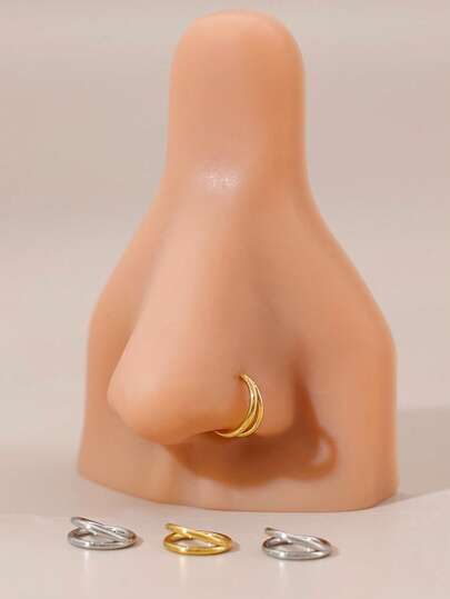 1 peça de aço inoxidável 316L com fio duplo para nariz, septo, nariz, lábio, brincos, banhados a ouro 18K, joias hipoalergênicas para piercings 18G, adequadas para piercings de septo/nariz/septo/hélice/tragus/cartilagem, 1 peça unissex