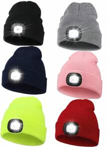 1pc Unisex Beanie Hat With LED Light, LED Light Replaced With Button Battery Knitted Hat, Hands-Free Headlight Hat, Suitable For Night Walking, Camping, And Hunting - Luminous Knitted Hat - View 1