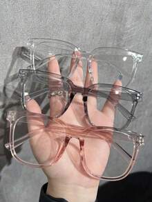 1 件/2 件/3 件女士时尚无度数眼镜，新款超大镜框超轻音乐节铆钉学院风格多功能无度数眼镜适合日常使用、互联网、办公室、电脑、电话、阅读、游戏