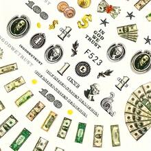 1PC 3D Money Dollar Sign Design Nail Art Sticker Decals Self Adhesive Manicure Tips Wraps Decoration Sliders For Acrylic Nails Nail Stickers DIY Nail Supplies - 彩色 - 查看 5