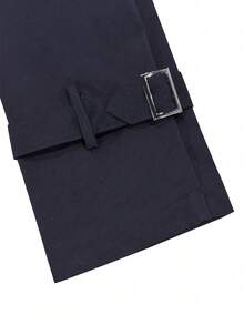 Abrigo largo de trinchera de manga larga azul marino para hombre con botones doble botonadura y cinturón, adecuado para uso casual y de negocios en otoño