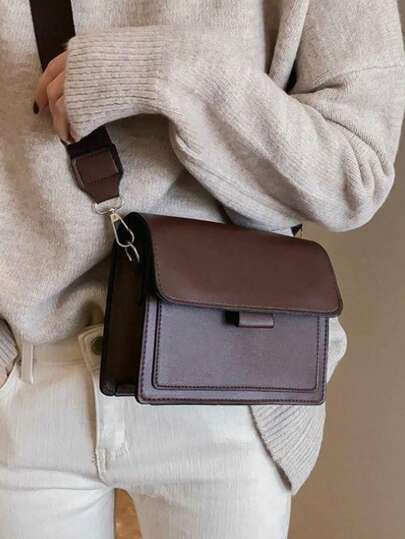 Bolso de hombro cuadrado acolchado de unicolor clásico para mujer, bolso de maquillaje de PU retro con correa ajustable, cartera cuadrada, adecuado para uso al aire libre