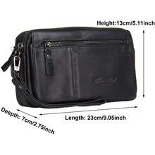 Bolso de mano de piel auténtica unisex, bolso de mano, bolso de mano, bolso para teléfono celular, Mediano Negro - 1 - Ver 5