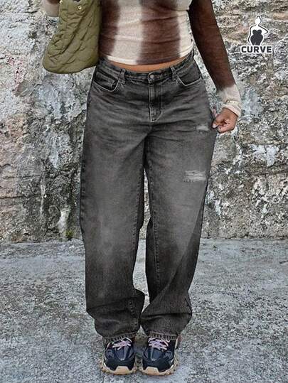 Jeans de talle bajo, elásticos, rectos y de pierna ancha para mujer de talla grande