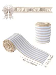 1Pc 5 Yards Farmhouse Ribbon Welcome Stripe Dot Buffalo Plaid Ribbon Wired Rustic Polyester Ribbon For Christmas Wreaths Assorted DIY Present Wrapping Floral Bow Craft Decor, Christmas Tree Decor, Christmas Decoration, Wedding Decor, Merry Christmas Decorations, Xmas Decor