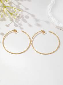 1 Đôi bông tai vòng tròn vàng thời trang dành cho nữ, thích hợp cho tiệc tùng và đeo hàng ngày, bông tai giả phóng đại - Vàng - Xem 5