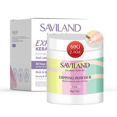  Saviland 60g Clear Dipping Powder - 2.1oz Big Bottle Dip Powder French Nail Art Starter Manicure, Strengthen NailPowder, Dip Nail Powder Kit Easy For Nail Beginners To Use No Nail Lamp Needed