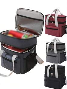 1pc Double Layer Insulated Lunch Box Bag For Office Workers, Large Capacity Hand-Held Bag For Students To Bring Food, Insulated Bag For Lunch Boxes, Outdoor Picnic Bag, Home Decor, Party & Christmas Storage - Multicolor - View 10