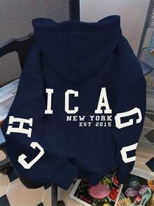 Sudaderas con capucha de estilo académico de uso diario con bloques de color de letras y números, ropa de mujer para invierno/otoño