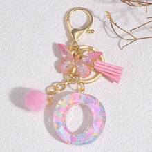 1个个性化粉色字母钥匙扣，配有可爱蝴蝶吊坠 - 树脂材质，爱心亮片字母吊坠钥匙扣 - 时尚配饰，适用于包包、背包和车钥匙 - 是送给女性和女孩的理想圣诞礼物，可作为包包配饰、挂绳、证件夹、汽车配饰、包包挂饰、汽车配件、老师、朋友、姐妹的礼物 - 粉色 - 查看 18