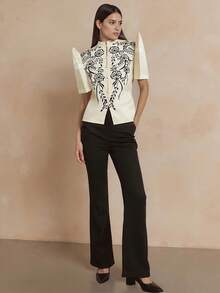 Amyenjoylife modern von den Philippinen inspirierte Bluse, von den Philippinen inspirierte Bluse mit Schmetterlingsärmeln, elegante und modische Damen Puffärmel, besticktes Kurzarmhemd, Cardigan, Champagnerfarbe Top - Champagnerfarben - Übersicht 3