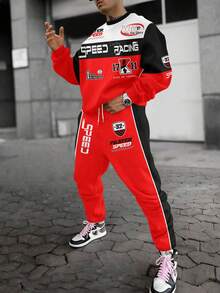 男士字母印花卫衣和裤子休闲套装，适合春秋季穿着 - 彩色 - 查看 4