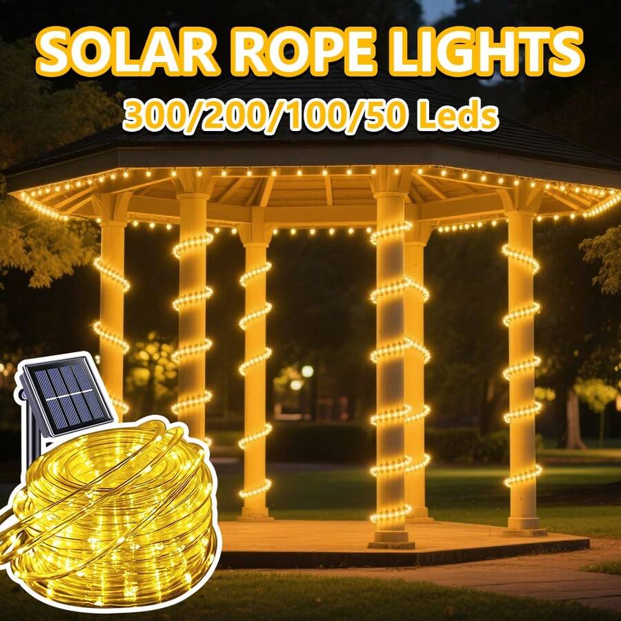 Solar Rope Lights,  LED Solar String Lights, 8 Modes Waterproof Solar Powered Outdoor Light, Flexible Clear Tube Light For Garden Backyard Patio Deck Pool Tree Decor - 暖白色 - 查看 1