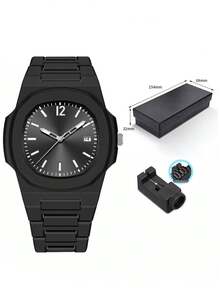 TOMI TOMI Dry Battery Watch Box Classic Men's Watch With Plastic Particle Strap, Business-Style Matte Oil Quartz Watch, Fashion Men's Watch Set Suitable For Everyday Life & Holiday Gifts