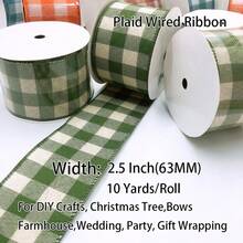 10 Yards/Roll, 63.5mm2.5-Inch Green Wide Plaid Imitation Linen Ribbon, Imitation Linen Plaid Toggle Ribbon, Bow Bouquet Decoration Gift Packaging, Flowers, Balloons, Craft Sewing, Valentine's Day, Packaging Gift Box Wedding, Lace Accessories Handmade DIY Holiday Scene Decoration Crafts Birthday Party Clothing Accessories - 綠色 - 查看 2