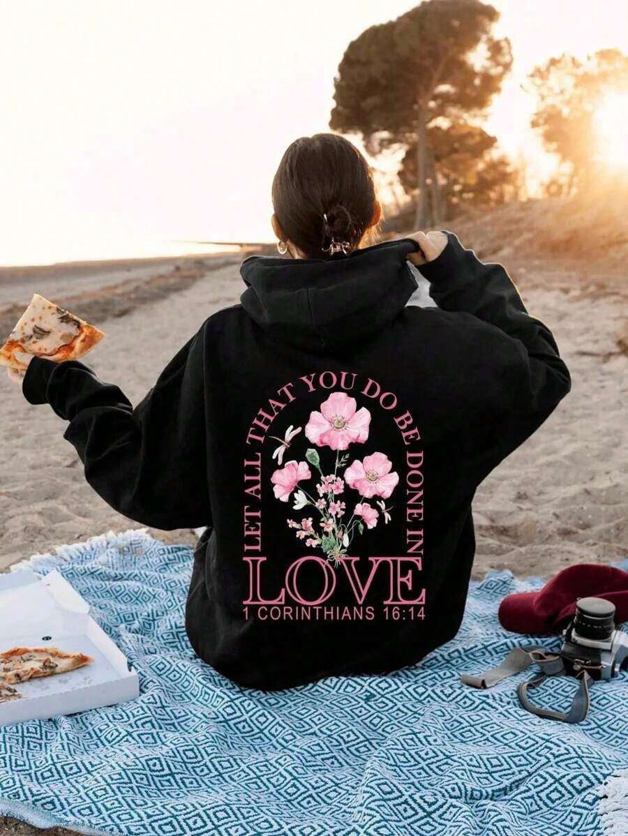 ChristmasFashion Christian Hoodie Merch, Words On Back Bible Verse Hoodie, Jesus Loves You, Aesthetic Women's Faith Apparel, Back To School Gift ShirtLoose And Comfortablechristmas Outfit Women - màu đen - Xem 1