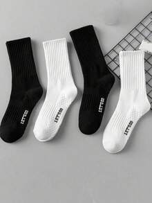 4 双（2 黑，2 白）按摩底运动中筒袜，随机，秋季