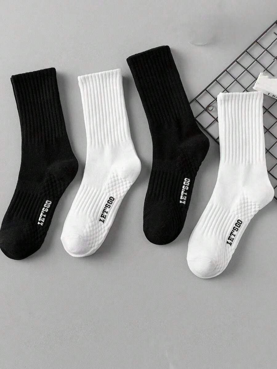 4 双（2 黑，2 白）按摩底运动中筒袜，随机，秋季