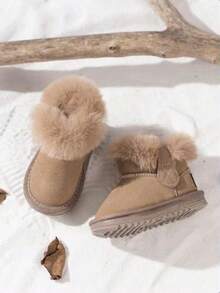 婴儿雪地靴 婴幼儿冬季保暖毛皮衬里防滑鞋底 幼儿学步鞋 寒冷天气短靴 - 卡其色 - 查看 2