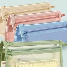 透明铅笔盒笔袋柔和的颜色灵活的笔筒易于取用的口袋储物袋适用于文具学校，学校用品，返校 - 均碼 - 查看 4