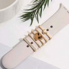 5/4 piezas de anillos decorativos de metal compatibles con las correas de Apple Watch, accesorios de moda con decoración de diamantes brillantes, correa de silicona para reloj inteligente (el reloj y la correa no están incluidos), compatible con Apple Watch Series Ultra/SE/10/9/8/7/6/5/4/3/2/1 de 38mm, 40mm, 41mm, 42mm, 44mm, 45mm, 46mm, 49mm - Dorado - Ver 8