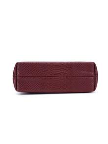 1 pieza Bolso de mano pequeño minimalista de unicolor con textura de patrón de piel de serpiente, incluye pañuelo, apto para uso diario - Burdeos - Ver 6
