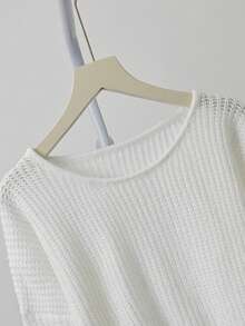White Crew Neck Sweater For Women, Loose Fit Cozy Knit Pullover, High-Quality Soft Casual Long Sleeve Top For Autumn/Winter