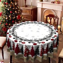 1 pieza Mantel de Navidad - Mantel Vintage de Feliz Navidad, diseño de cuadros rojos, árboles de pino y copos de nieve para mesa de comedor - Tela de poliéster - Se adapta a mesas rectangulares, redondas y de comedor - Decoración de invierno para fiestas, hogar y restaurantes - Fácil de limpiar