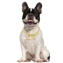 Personalized Dog Necklace,  Custom Dog Collar With Letter Pendant Tag Golden Diamond Name Letters Cuban Style Collar Jewelry Small Medium Dog Accessories, Pet Alloy Collar Accessory, Hip-Hop Style Accessory, Suitable For Daily Wear And Parties - Gold - View 3