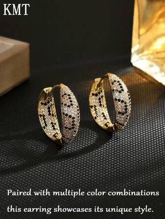 KMT 2 Pairs Luxury Women's Fashion Earrings With Copper Inlaid Zirconia, Creative Leopard Print & Snake Pattern, Gift Box