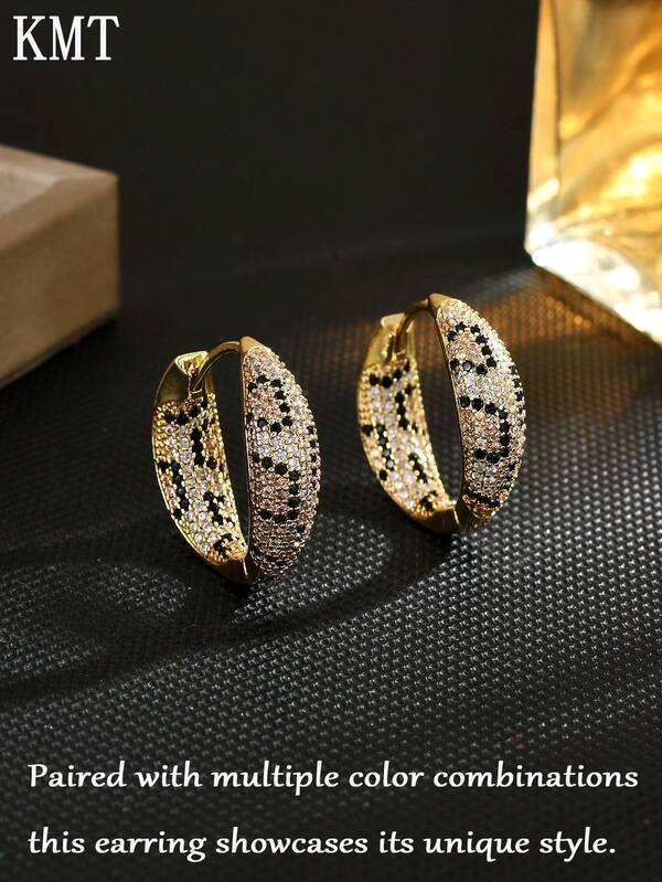 KMT 2 Pairs Luxury Women's Fashion Earrings With Copper Inlaid Zirconia, Creative Leopard Print & Snake Pattern, Gift Box