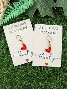 1/2/5个装心形金属钥匙扣，可定制留言卡 - 金色吊坠，卡通心形，感谢礼物，送给老师、女朋友、妈妈、闺蜜 | 个性化礼物 | 圣诞节理想之选 - 紅色 - 查看 3