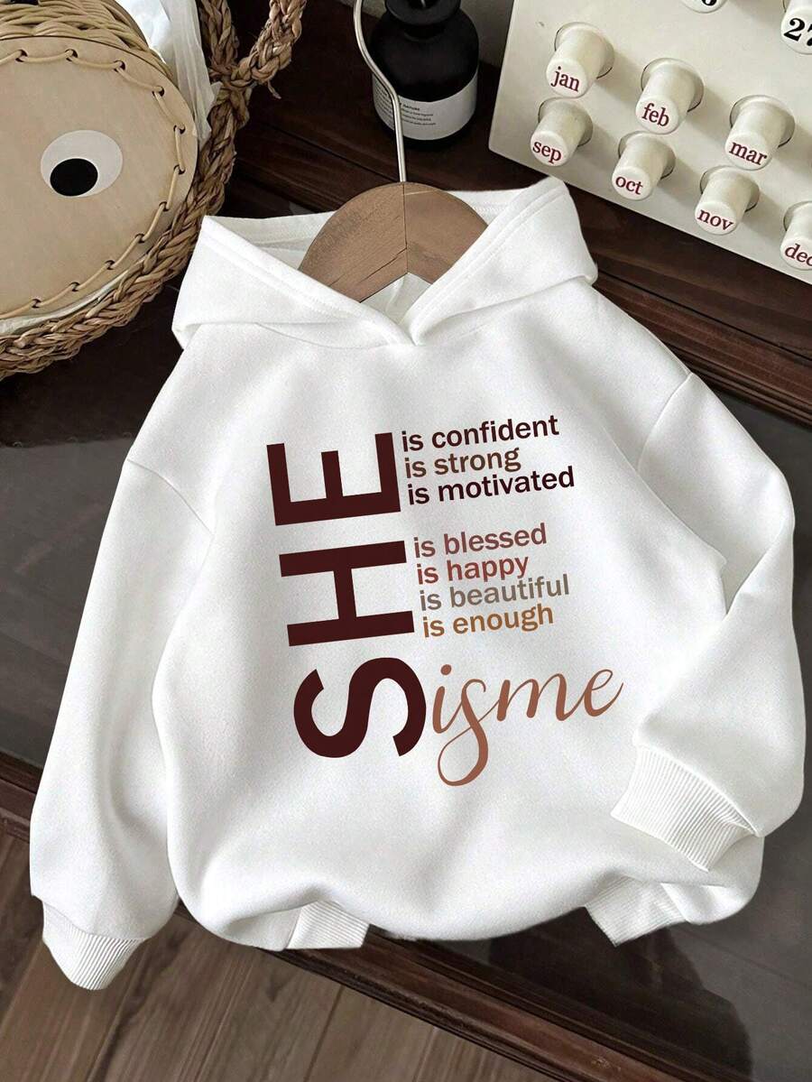 Girls' Hooded Sweatshirt Casual Printed Pattern Loose Sweatshirt Children's Clothing - 白色 - 查看 1
