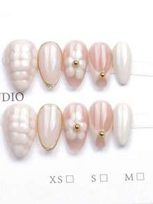 10pcs Ins Inspired Floral & Snake Skin Pattern Press On Nails, Gentle Spring Tie Dye Nail Art With 3D Gold Trim, Natural Nude Base With Gold Beads Decor, Elegant Nail Tips Suitable For Women & Girls Daily And Party Wear, Full Cover Long False Nails (Random Packaging Card), Comes With Nail Art Tools Kit, Great Gift For Females