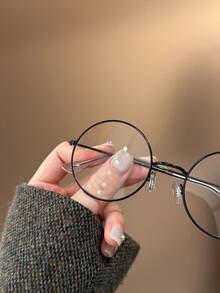 1 pieza Gafas decorativas redondas de metal vintage con lentes transparentes, adecuadas para niños y niñas, previenen la fatiga visual, para uso en computadora, TV, juegos y teléfonos inteligentes, gafas de moda