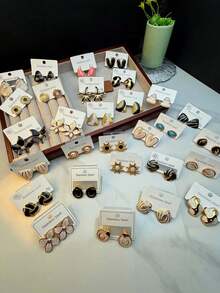 30-新款时尚不锈钢耳环/手工制作滴油水果动物随机混搭卡通大泥橡胶针耳钉套装，手工制作，厚度和尺寸不均匀，我最近购买的订单包括低过敏性耳环，女士耳环。 - 彩色 - 查看 2