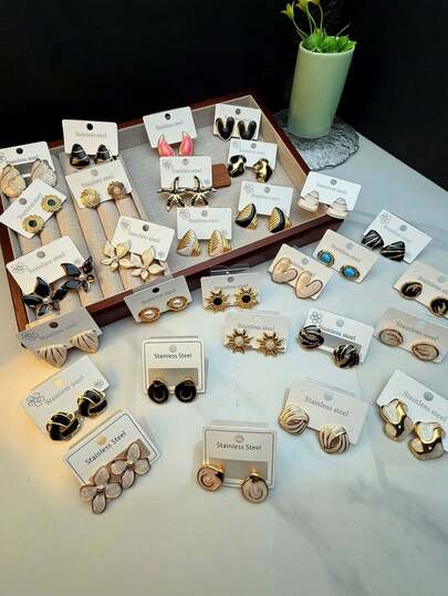 30- 新款时尚不锈钢耳环/手工制作油滴水果动物随机混搭卡通大泥橡胶耳钉套装，手工制作，厚度和尺寸不一，Whimsicalaretes，我的订单，最近购买的低过敏性耳环，女士耳环，珠宝>女士耳环