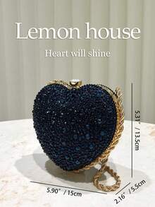 1 chiếc ví cầm tay hình trái tim lấp lánh màu xanh navy sang trọng, túi xách mini hình trái tim lấp lánh bất đối xứng dễ thương, thích hợp cho tiệc tối, đám cưới, tiệc chiêu đãi, các sự kiện kỷ niệm, món quà tuyệt vời dành cho phụ nữ, ngày Valentine. - Màu xanh hải quân - Xem 4