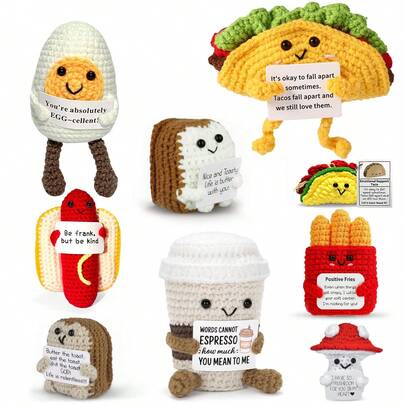 手工企鹅礼物，趣味钩织企鹅挂饰，鲨鱼，创意钩织蜜蜂/玉米环励志装饰，桌面装饰，附赠积极信念卡片，铜质钥匙扣挂饰，桌面盆栽花卉蔬菜装饰，积极礼物