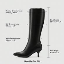 Women's Knee High Kitten Heel Boots Solid Color Sexy Pointed Toe Fashion Party Festival Long Tall Boots For  Autumn/Winter - 黑PU - 查看 7