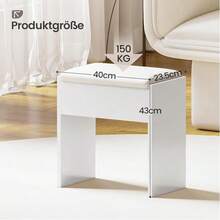 Luxstein Dressing Table Stool, Wooden Makeup Stool, Upholstered Bench, Vanity Stool For Dressing Table, Bedroom, Hallway & Living Room, 40 X 23.5 X 43 Cm, White - Trắng không có ngăn kéo - Xem 2