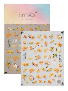 A Nail Sticker For Autumn And Winter Season, Featuring Embossed Laser Technology And Cartoon Floral Design, Featuring Flowers Such As Osmanthus, Osmanthus Stamens, And Cats, Suitable For Personal DIY And Nail Salon Use