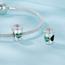 1件925纯银可爱夹式吊坠，适合DIY时尚首饰制作，咖啡杯和羊角面包造型，镶嵌锆石，是送给女性的绝佳礼物。 - 彩色 - 查看 8