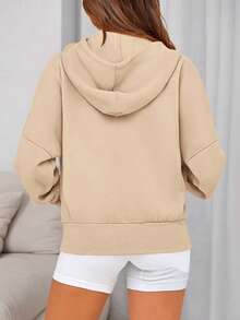 Women Casual Zipper Hoodie Long Sleeve Sweatshirt Y2K Hooded Jacket Fall Autumn Winter Going Out Clothes - 杏色 - 查看 4