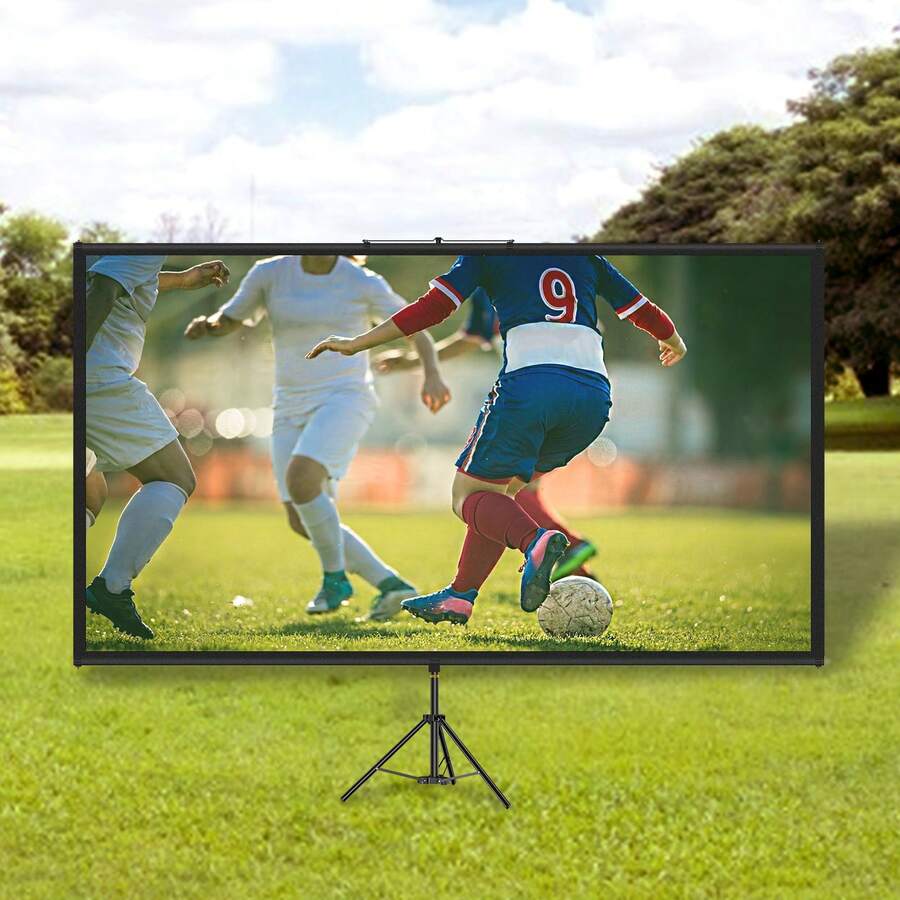 Tripod Projector Screen With Stand 70 Inch 16:9 4K HD Projection Screen Stand Wrinkle-Free Height Adjustable Portable Screen For Projector Indoor & Outdoor For Movie, Home Cinema, Gaming, Office - Black and White - View 1