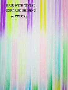 10 件 Y2K 彩虹色接发带闪亮金属片 52 英寸 10 色合成直发片霓虹发饰适合女性女孩派对节日和万圣节新年使用 - 彩色 - 查看 6