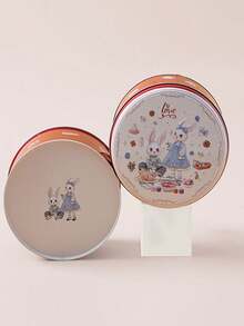 Halloween Cookie Jar, Tin Box, Rabbit Couple Set, Exquisite Candy Box, Round Tin, Big White Rabbit Candy Tin - Multicolor - View 4