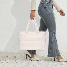 1PC Gym Yoga Tote Bag For Women, Lightweight Puffy Travel Duffel Bag Quilted Shoulder Bag Handbag For Travel, Work, Sport, Weekender Overnight Carry On Bag - Multicolor - View 8